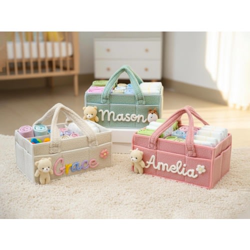 Diaper Caddy Organizer for Changing Table: Custom Name Storage Basket , Gift for Baby Shower