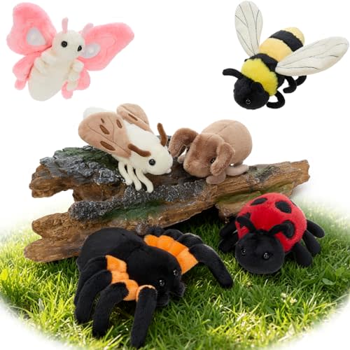 MorisMos 6 Pcs Insect Plush Toys Set, 6 Inch Cute Bug Stuffed Animals Butterfly Bee Moth Spider Ladybug Beetle Plushies, Bulk Insect Plush Collections for Kids, Birthday Classroom Prizes Christmas