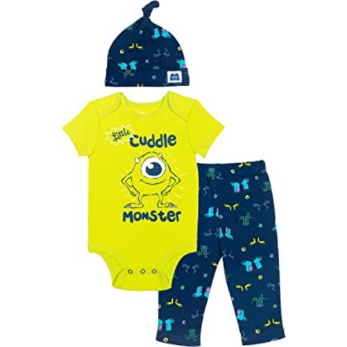 Disney Pixar Toy Story Monsters Inc. Lion King Mickey Mouse Mike Baby Bodysuit Pants and Hat 3 Piece Set Newborn to Infant