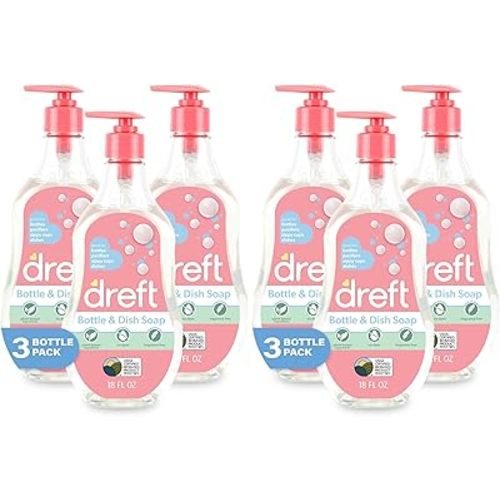 Dreft Bottle and Dish Soap | Made to Clean Baby Bottles,Sippy Cups,Pacifiers,Breast Pumps,& More | Gently Removes Milk Film & Odors-| Plant Based,Fragrance Free Dish Soap-| 18 Fl Oz,(Pack of 6)