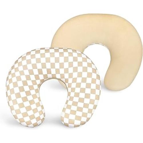 DILIMI Nursing Pillow Cover, Soft Stretchy Nursing Cover for Breastfeeding Pillow, 1 Pack Reversible Removable Slipover for Baby Boy and Girls, Brown Checkered