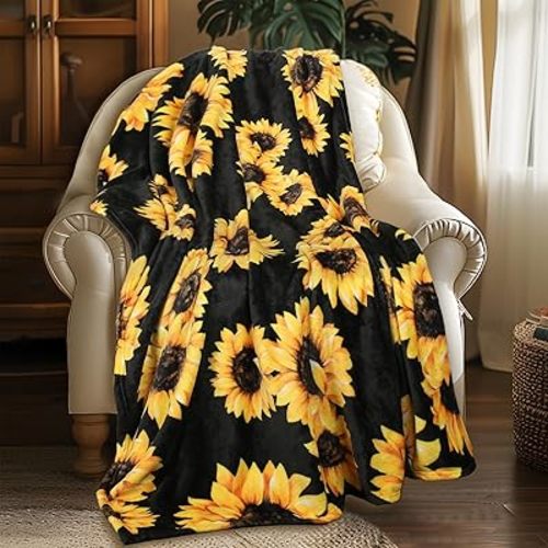 MACEVIA Sunflower Blankets Gifts for Women, Flannel Fleece Sunflower Gift, Floral Throw Blanket for Couch Bed Sofa, Soft Cozy Warm Lightweight Blankets for Travel Camping 260GSM (50"x60")