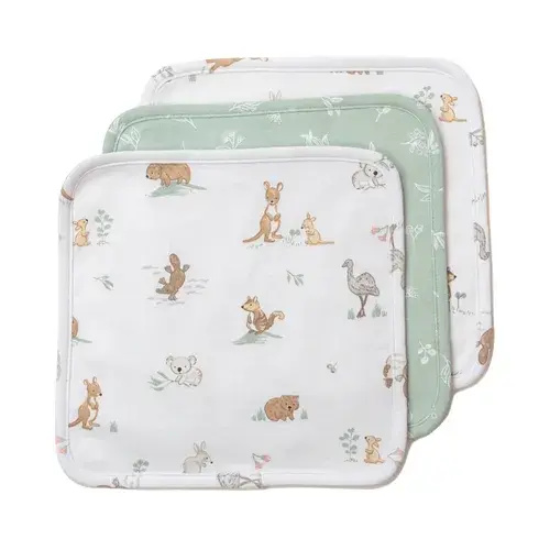 Living Textiles Wash Cloths 3 Pack Australiana | Baby Bunting AU