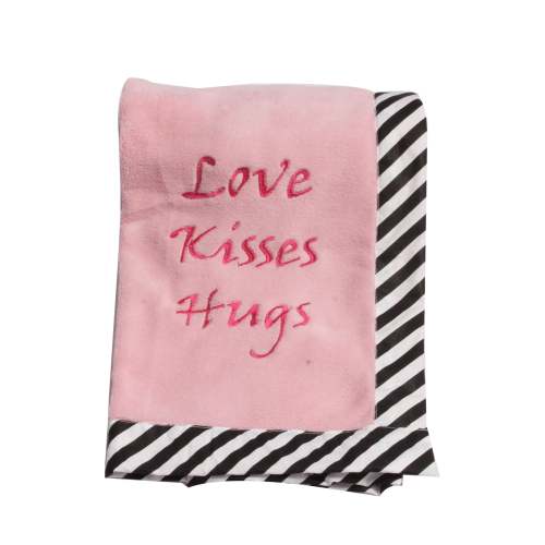 Bacati - Embroidered Baby Plush Blanket, Love Aztec Black Fuchsia