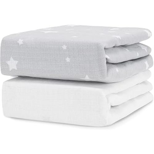 Newton Baby Fitted Crib Sheet 2-Pack, Organic Cotton, Grey & White