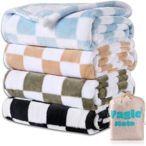 4 Pcs Baby Blankets, Fluffy Small Crib Blankets for Boys, Fleece Checkered Blanket, Toddler Receiving Blankets 30×40