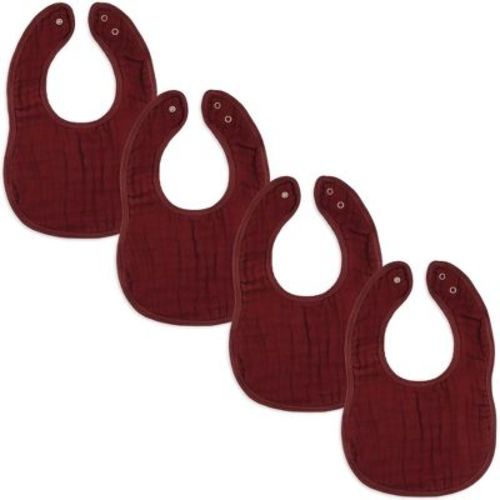 Comfy Cubs Muslin Cotton Baby Bibs, 4 Pack, Adjustable Size with Easy Snaps, Soft and Super Absorbent - Wine