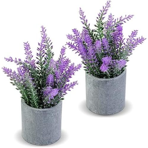 CADNLY Artificial Lavender Plant in Pots - Faux Lavender Flowers Decor – Fake Flowers Purple Decor Plant Potted Bathroom Bedroom Kitchen Farmhouse Home 2 Pack