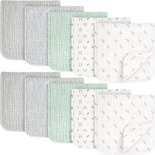KeaBabies Organic Muslin Burp Cloths Baby Boy, Girl – 10-Pack 100% Cotton Muslin Burping Cloths for Babies, Newborn, 21x10 Large & Absorbent Spit Up Rags, Baby Washcloth, Infant Towels (Nordic)