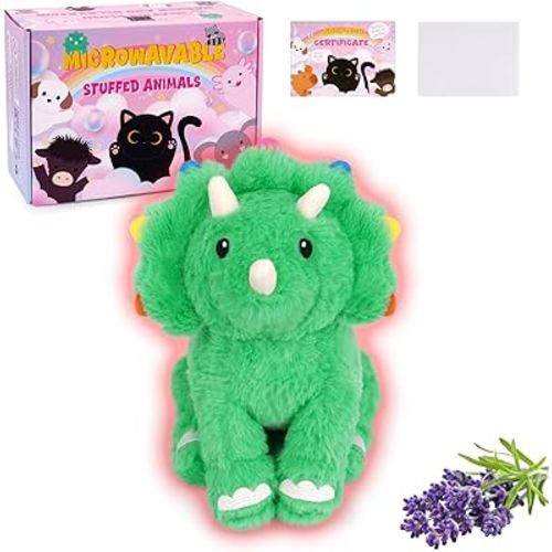 Microwavable Stuffed Animals, Weighted Dinosaur Plush Heating Pad for Period Cramps, Soft Dino Plushies, Heatable and Coolable Lavender, Kawaii Triceratops Toys for Women Girls Kids,10 Inch