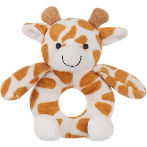 Apricot Lamb Giraffe Baby Teething Ring Rattle Toys, Plush Toy Stuffed Animal Soft Baby Rattle for Newborn Soft Over 0 Months