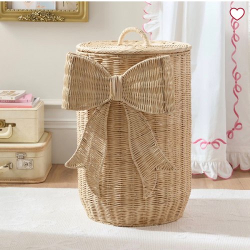 LoveShackFancy Woven Bow Lidded Hamper (18"x 26") | Pottery Barn Teen
