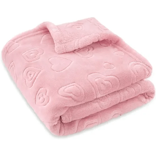 BORITAR Baby Blanket with Heart Design for Girls Ultra Soft Fleece Warm and Lightweight Blankets for Infant Toddler Newborn, 30x40 Inch, Blush Pink