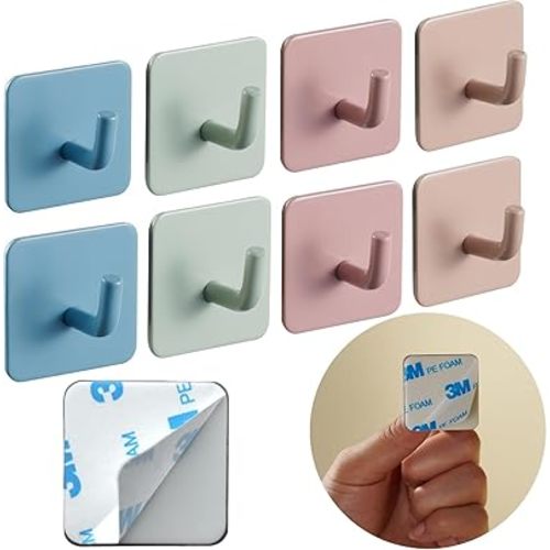 DEKAZIA 8pcs Colorful Kids Wall Hooks - Self-Adhesive, Funky Design for Towels, Backpacks & Coats