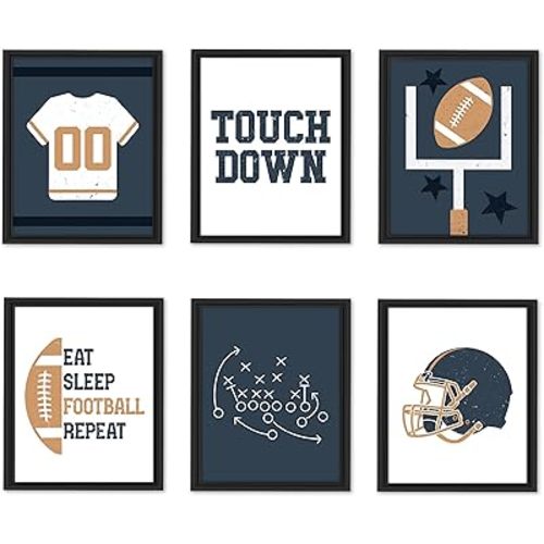 Hadley Designs 6 Football Posters for Boys' Bedroom, Sports Wall Decor for Kids' Room, Cool Boys' Room Decorations, Fun Toddler Playroom Art Prints, Toddler Wall Art For Kids