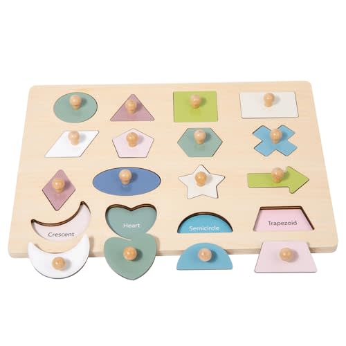Adena Montessori Wooden Shape Peg 16 Piece Puzzle for Toddlers 2-4,Montessori Colorful Shapes Sorter Board,Geometric Color Matching Toys for Girls Boys 18-24 Months,Baby & Toddler Eearly Learning Gift