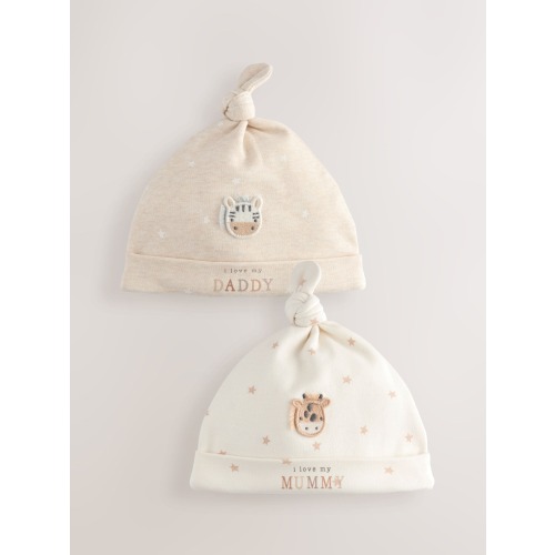 Neutral I Love My Mummy/Daddy Baby Tie Top Hats 2 Pack (0-6mths)