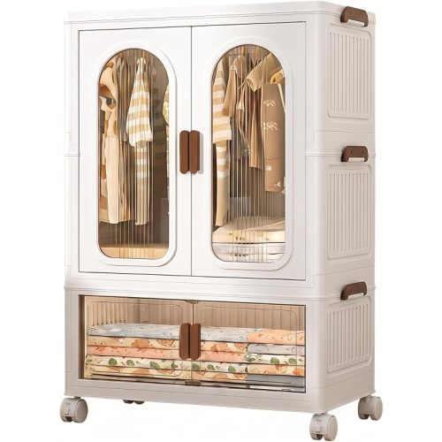 Foldable Plastic Storage Cabinet, White 3-Tier
