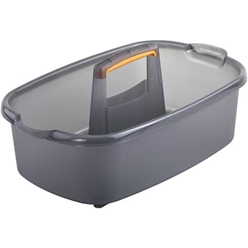 Casabella Cleaning Storage Caddy with Handle Plastic Multipurpose Organizer, Rectangle, 1.85-Gallon, Gray