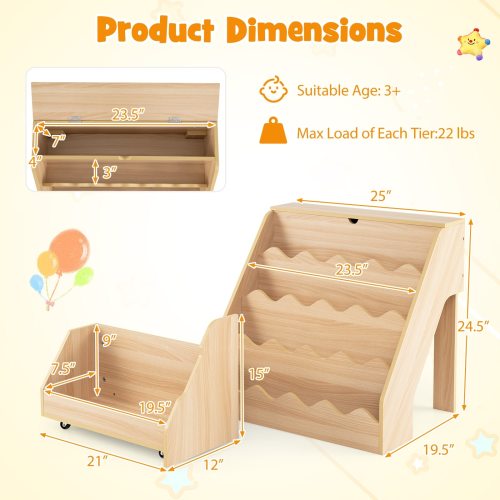 Costway Kids’ Bookshelf & Toy Storage Organizer with Rolling Drawer (Natural)