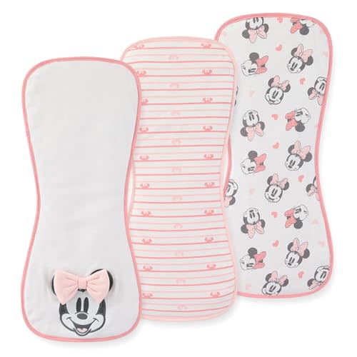 Disney Baby Minnie Mouse Burp Cloths 3 Pack Soft Absorbent 20" x 10" Leakproof Burping Rags for Newborn and Infants