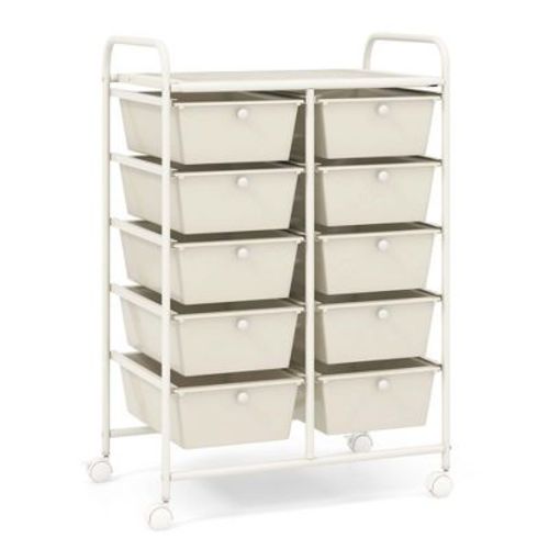 Costway 10-Drawer Storage Cart Utility Rolling Trolley Kitchen Organizer White