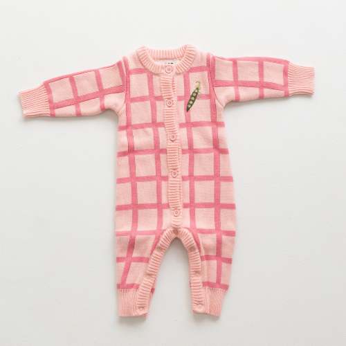 Check Knit Romper - Peony&nbsp;-&nbsp;BY GEE