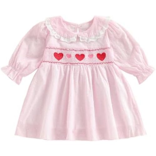 Toddler Baby Girl Christmas Outfit Doll Collar Smocked Dress Xmas Santa Claus Embroidery Dresses Holiday Clothes