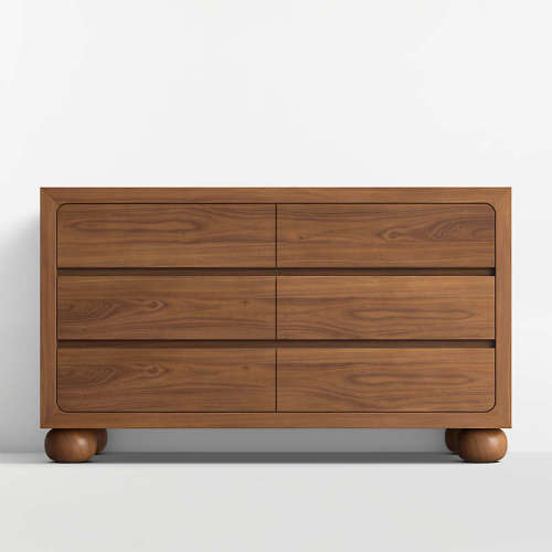 Emery 52" Walnut Wood Wide 6-Drawer Kids Dresser