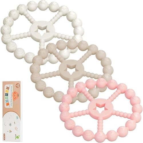 Baby Teething Toys 3-12 Months - Loviomad 3 Pack Ring Teether Baby Toys, Newborn Infant Essentials, Food Grade Silicone Teething Toys for Babies 6-12 Months, Shower Gifts Teething Relief (Girl/Boy)