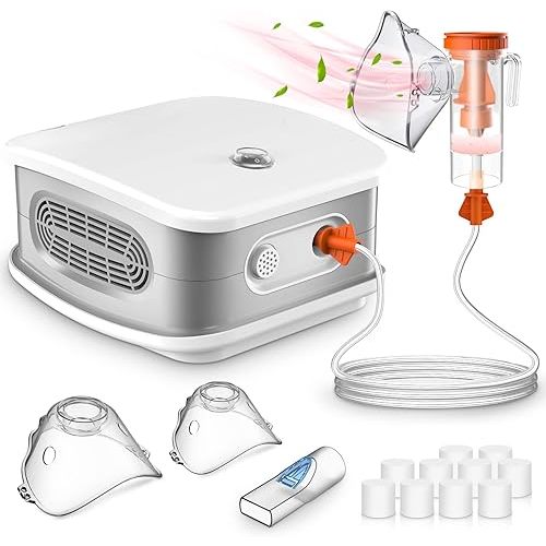 Nebulizer Machine for Adults and Kids, Portable Nebulizer with 2 Masks & Mouthpiece, Desktop Compressor Jet Nebulizers for Breathing Problems and Home Use