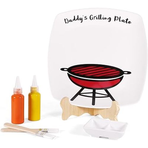 DIY Personalized Daddy's Grilling Plate with Kids' Handprints - Heartfelt Father's Day Gift from Wife Daughter Son, BBQ Christmas Birthday Present for First Papa, Stepdad
