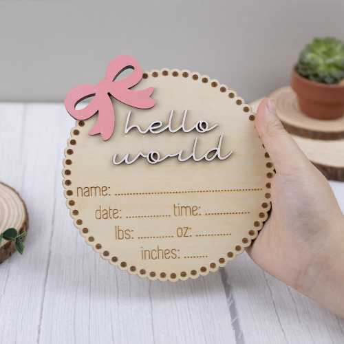 Hello World Sign, Bow Baby Announcement Sign With Birth Stats, Baby Girl Birth Announcement, Personalized Baby Name Sign, Baby Name Bow Sign