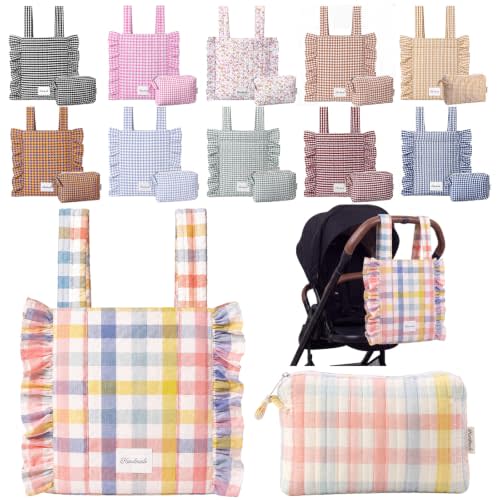 Abbylike Plaid Stroller Bag with Detachable Handle Drawstring Pocket Includes Mini Pouch Universal for Strollers