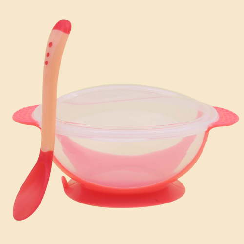 Shldybc Baby and Toddler Feeding Supplies Set, Baby Sucker Bowl with Thermospoon Set Baby Children Training Bowl Plastic Bowl Baby Bowl Set