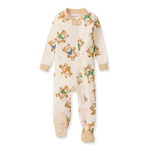 Burt's Bees Baby Girls Organic Cotton, Snug Fit Footed Sleeper Pajamas | Convenient 2-way zip front sleeper pajama is equipped with non-slip bee grips for active littles on the move