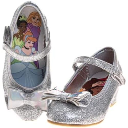 Disney Shoes - Girls Mary Jane Flat Pump Strap with Bow - Kids Character Princess Dress up Costume Flower School Party Flats Slip on - Toddler/Little Kid