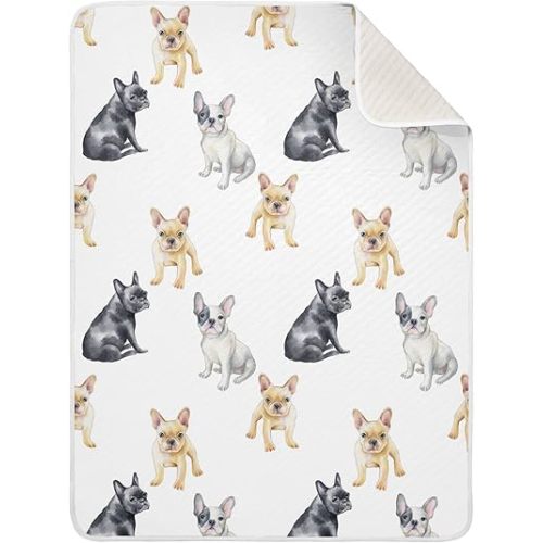 Ollabaky French Bulldog Dog Baby Blanket for Boys Girls Cotton Throw Blanket Swaddle Blanket for Crib Stroller Nursery Receiving Blanket Infant Toddler Unisex 30"x40"