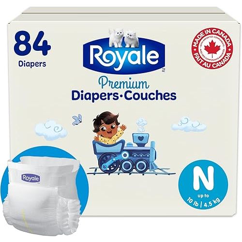 Royale Premium Diapers, Size NB (Up to 10 lb), 84 Count, Disposable Baby Diapers