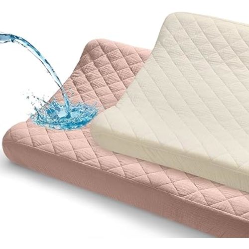 Unicorn Castle Waterproof Changing Pad Cover Muslin Changing Table Pad Cover 2 Pack Quilting for 32"x16" Baby Changing Pad Sheets Girls Boys,Pink White