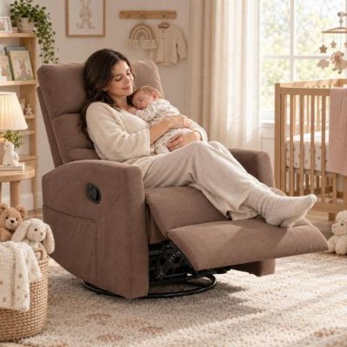 Upholstered Glider Recliner Rocking Chair with 360° Swivel for the Nursery and Living Room