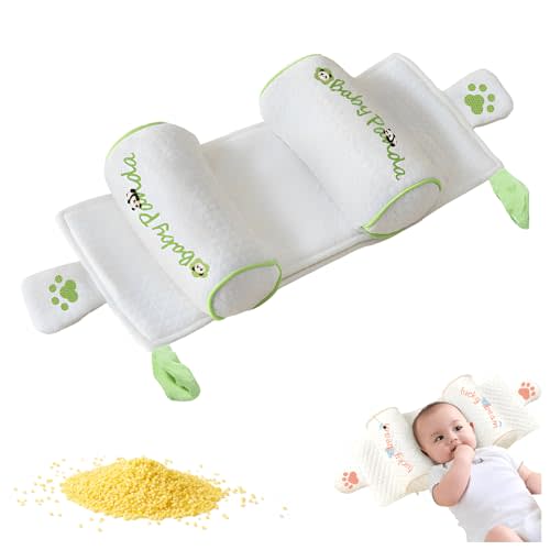 Soft Hypoallergenic Head & Neck Support Pillow Cotton Breathable Shaping Pillow Machine Washable (Green Panda with Ears-A)