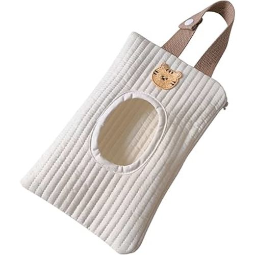Quilted Wipe Holder Portable Floral Baby Wipe Pouch for Stroller Outings Travel (White, Tigger)