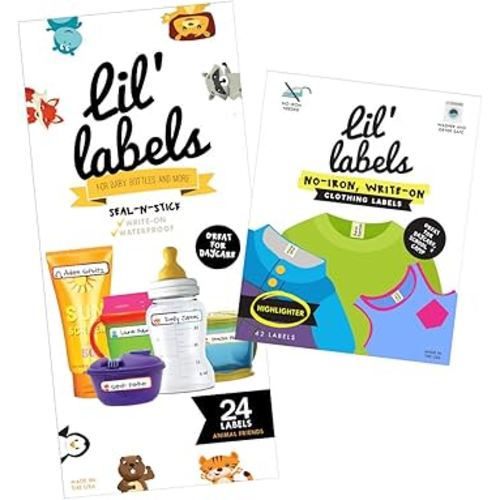 Lil' Labels Daycare Value Pack Bottle and Clothing Labels, Waterproof, Animal Friend, Highlighter