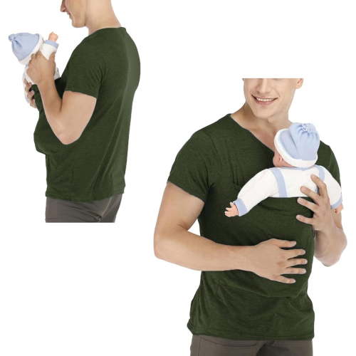 Kangaroo Shirt for Dad and Baby, Mens Kangaroo Carrier Shirt Dad Carrier Shirt V Neck Short Sleeve T-Shirts