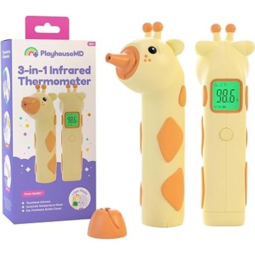 Baby Thermometer for Kids & Infants – Digital Infrared No-Touch Forehead & Ear Thermometer, 3-in-1 Contactless Thermometer with Fever Indicator, Fever Buddy Giraffe
