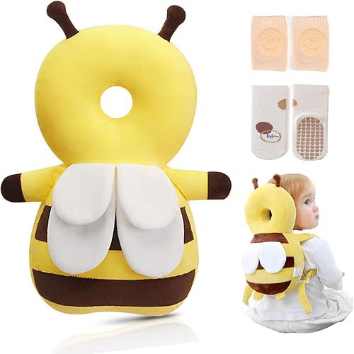 Baby Walker Head Protector Backpack Wear,Toddler Adjustable Baby Head Protection Backpack for Safety Baby Learning Walking Crawling (Bee)