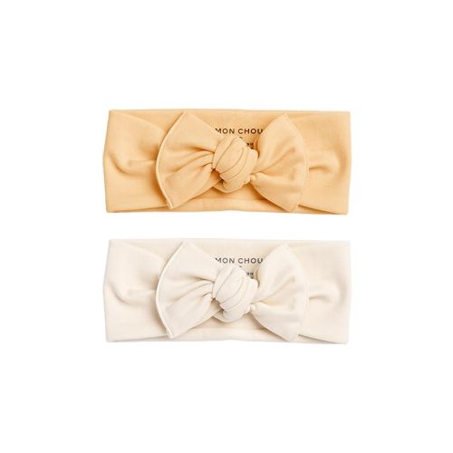 MON CHOU Baby Headbands - Set of 2 Organic Cotton Headbands for Baby Girls - Ultra Soft, 100% Pima Cotton Infant Hair Bows (Ivory & Peach Fuzz)