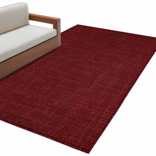Vintage Dark Red Area Rug Washable 3x5 Entryway Rug Non-Slip Indoor Low Pile Farmhouse Retro Solid Color Linen Texture Floor Carpet Small Rugs for Bedroom Office Living Room Kitchen Entrance Nursery