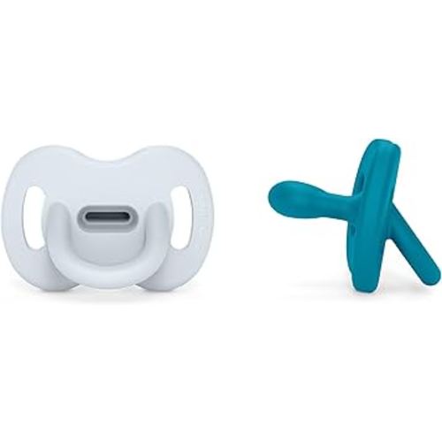 Color Essence SX PRO Silicone Baby Pacifier 2Pk, Made with 100% Soft Silicone, Baby Essentials Perfect for Breastfeeding Babies, Designed in Spain, 0-6 Mths, Ballad Blue/Deep Ocean